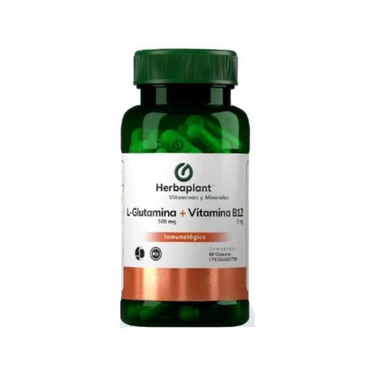 L-GLUTAMINA+VITAMINA  B12 500/5 MG X 60 CAP HERBAPLANT