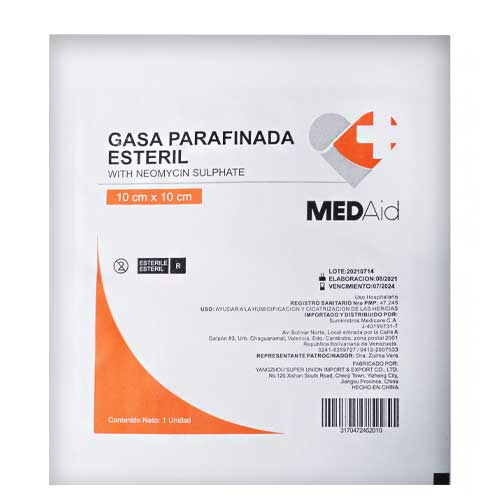 GASA PARAFINADA CON SULFATO DE NEOMICINA 10 X 10 CM MEDAID