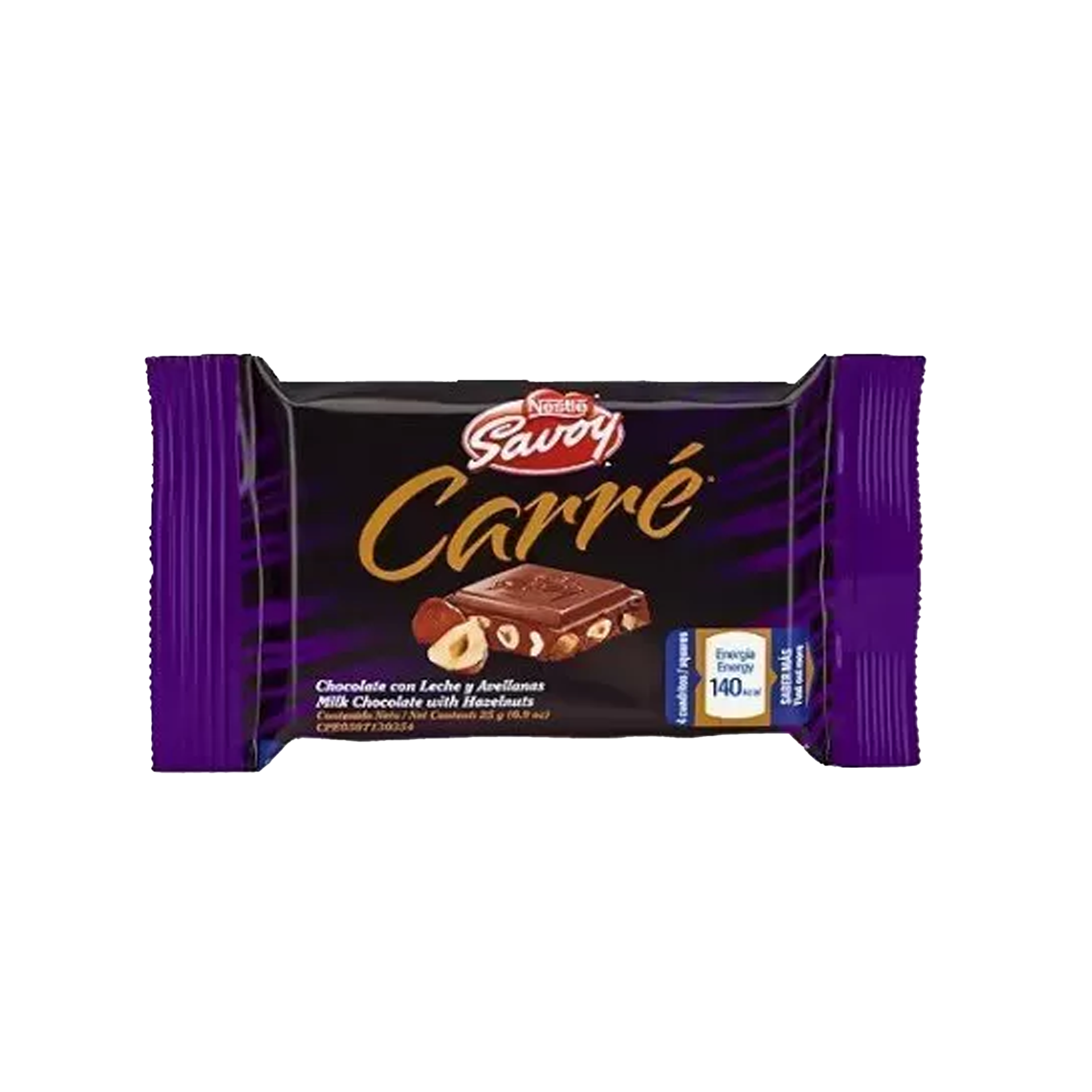 CHOCOLATE SAVOY CARRE LECHE Y AVELLANAS 25G