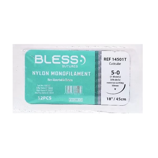 SUTURA NYLON 5-0 AGUJA CURVA REF 14501T BLESS