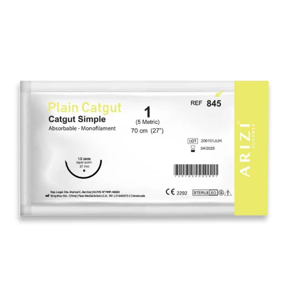 SUTURA CATGUT SIMPLE 1 AGUJA CURVA REF 845T BLESS
