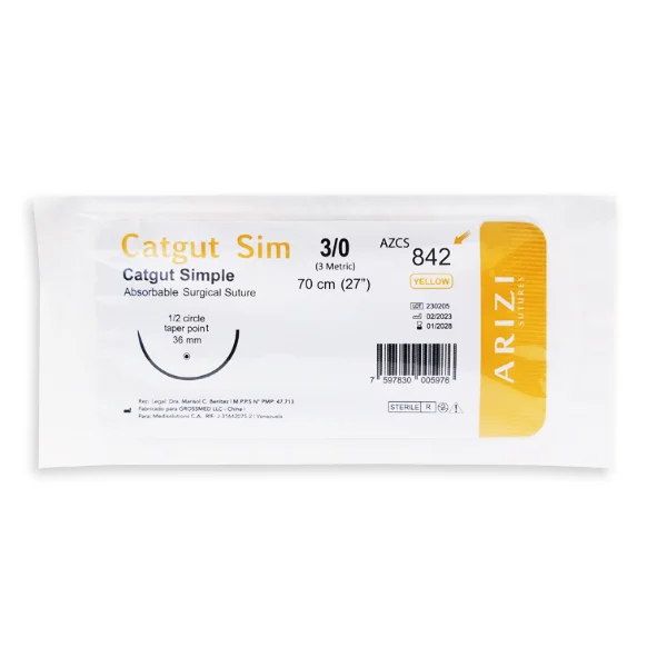 SUTURA CATGUT SIMPLE 3-0 AGUJA CURVA REF 842 BLESS