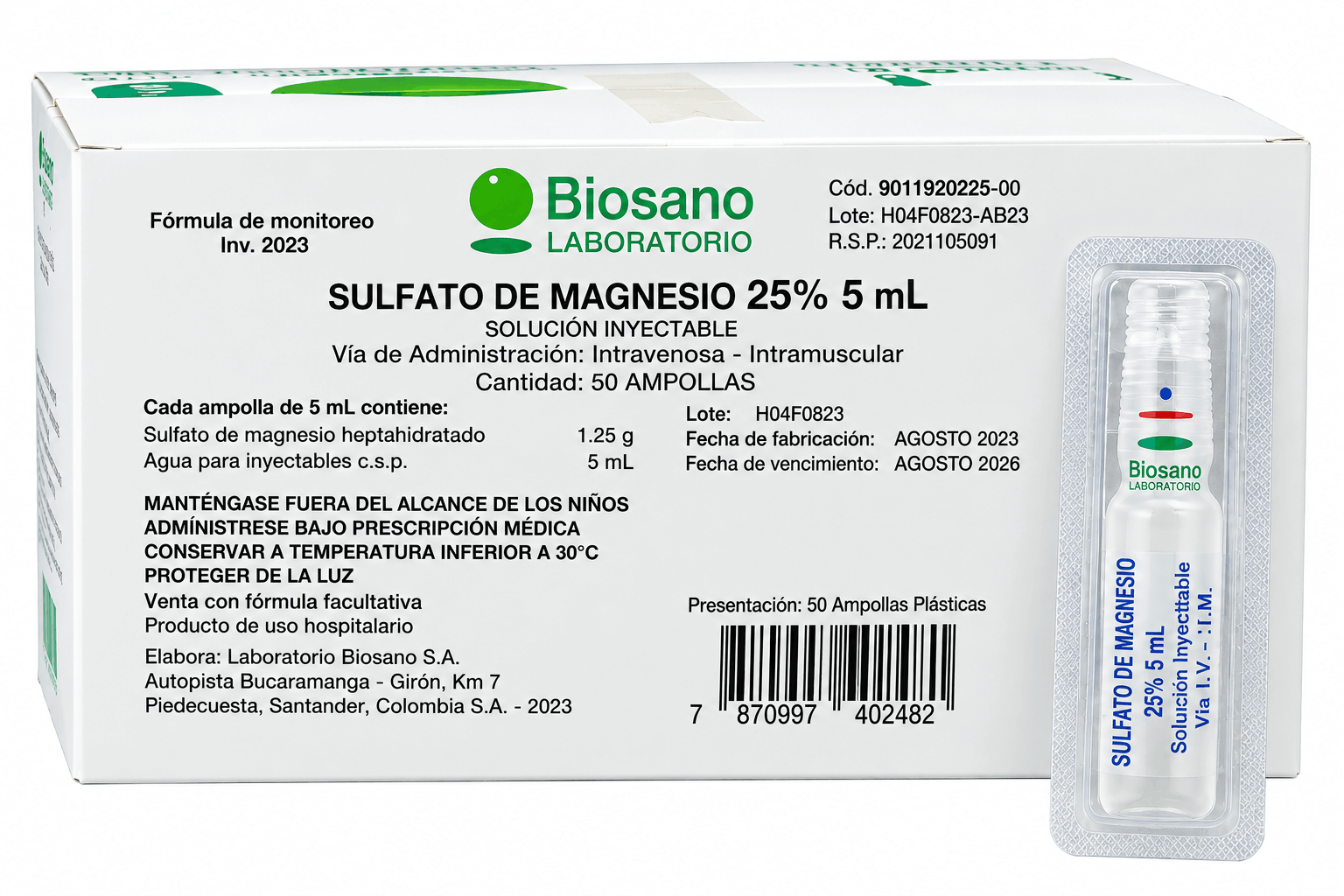 SULFATO DE MAGNESIO I.V.I.M 25% / 5ML AMP BIOSANO