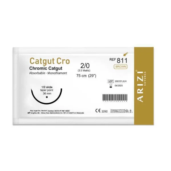 SUTURA CATGUT CROMIC0 2-0 AGUJA CURVA REF 811T BLESS