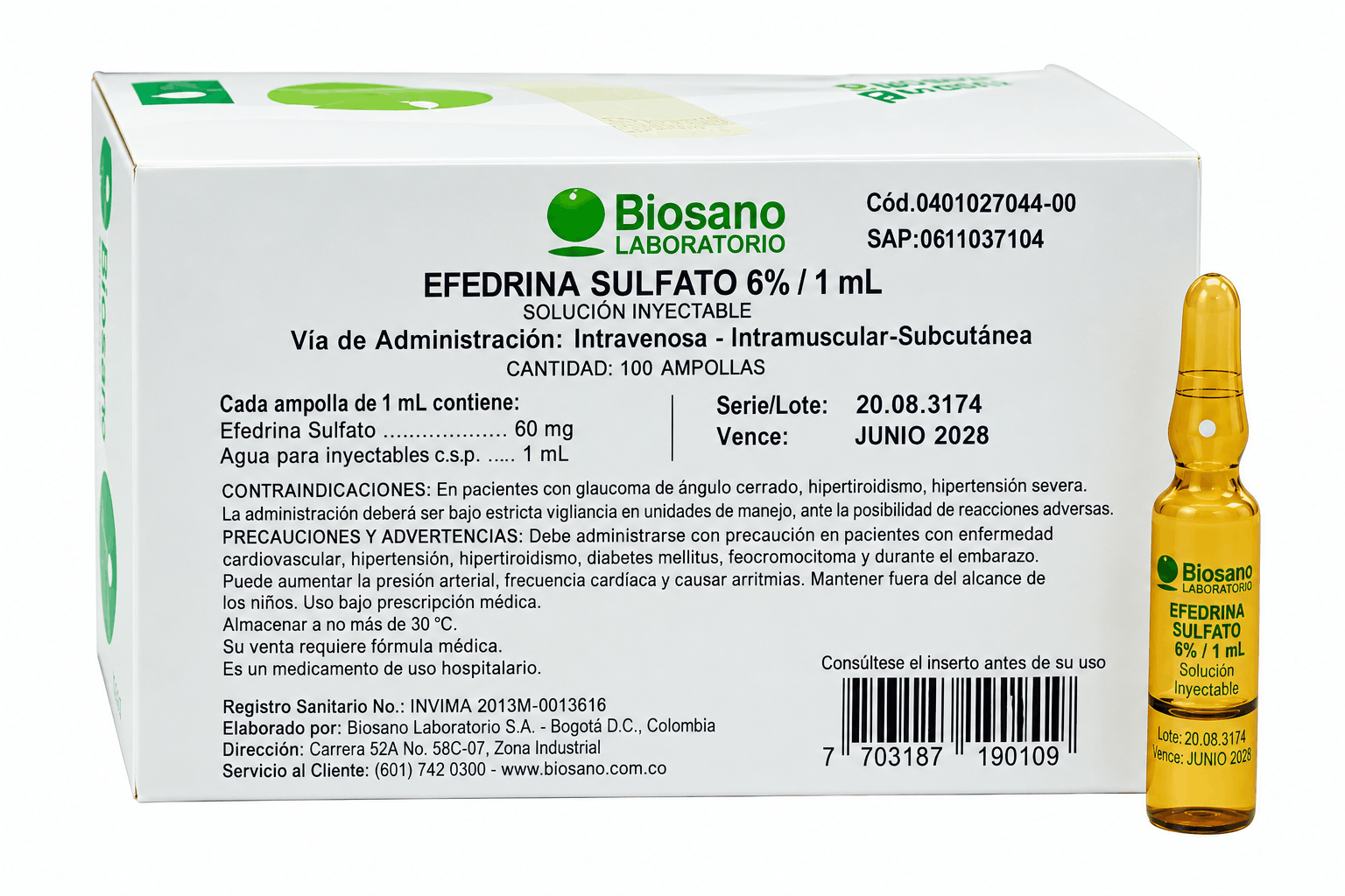 EFEDRINA SULFATO 6% 1ML X 1 AMP BIOSANO